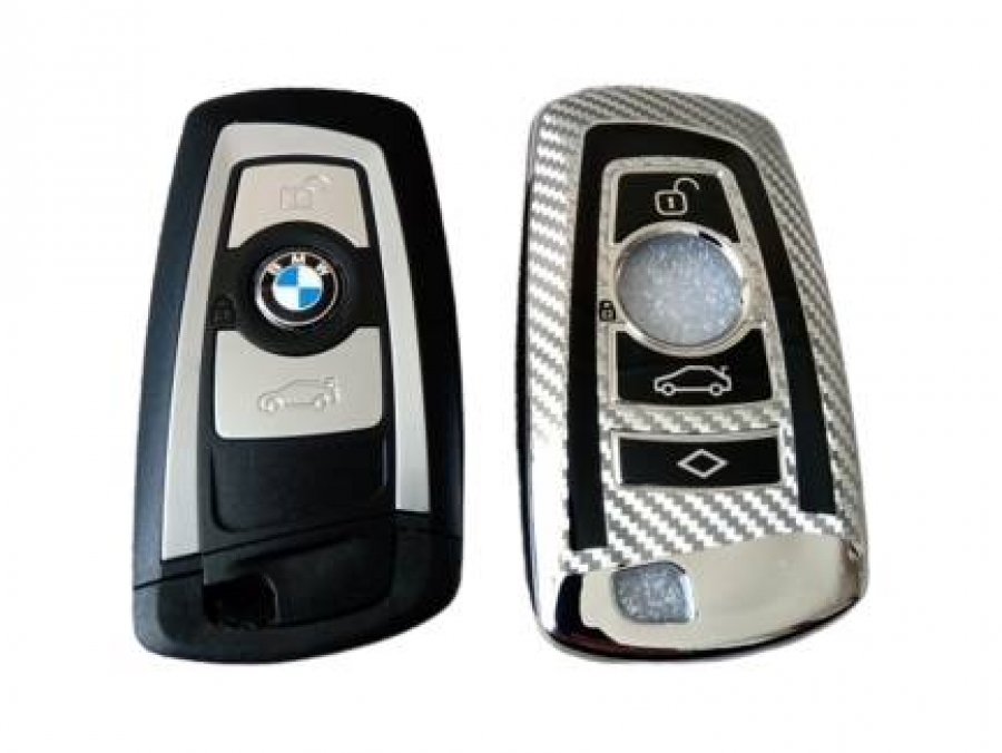 TPU-протектор за автоключове BMW F-серия - бял с карбонов ефект