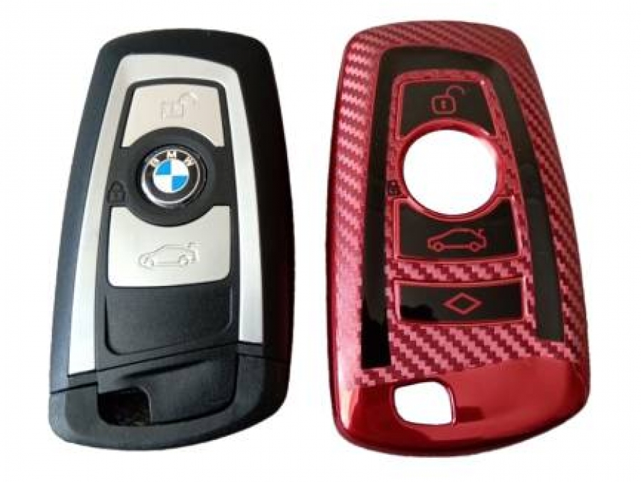 TPU-протектор за автоключове BMW F-серия - червен с карбонов ефект